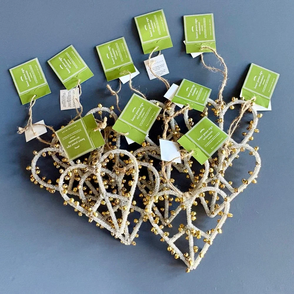 10 | NEW | 2015 Pottery Barn Heart Peace Sign Ornament | St.‎ Jude | Christmas